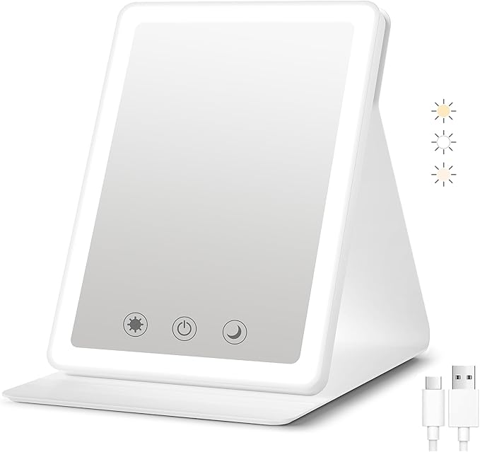 2025 Rechargeable Travel Makeup Vanity Mirror with 72 Led Lights,Portable Lighted Beauty Mirror,3 Color Lighting,Dimmable Touch Screen,Tabletop LED Folding Cosmetic Vanity Mirror Desk Table