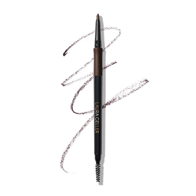 LAURA GELLER NEW YORK INKcredible Waterproof Brow Pencil- Blending Spoolie Brush - Long Lasting Eyebrow Filler (04 Dark Brown)