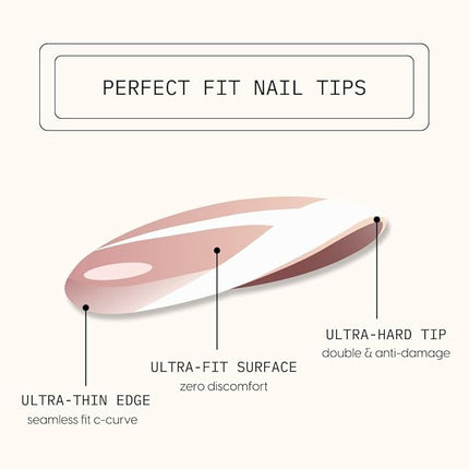 "BUFFI Press-On Nails Sugar Tips Long Coffin Shape Fake Nails with Glue | Classic French Gradient Ombre Effect | Nail Kit, File & Cuticle Stick | Durable Acrylic Nail Kit for Long Nails 28Pcs