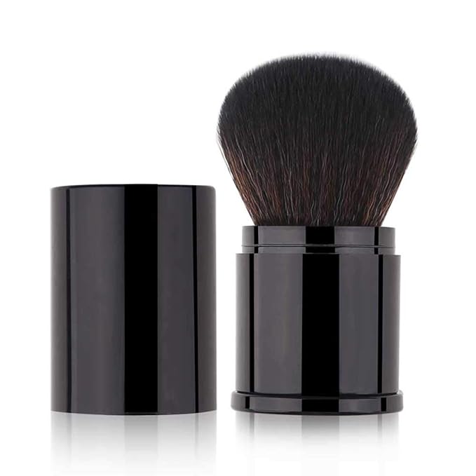 Retractable Powder Brushes Foundation Brush Blush Brush Bronzer Brush Face Blender Brush Professional Mineral Blending Buffing Kabuki Makeup Application Portable With Cover - Black
