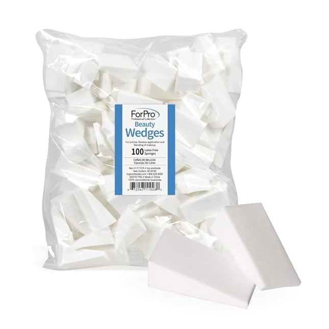 ForPro Professional Collection Beauty Wedges, Latex Free Foam Sponges, Makeup Blenders for Powder and Liquid Makeup, 100-Count