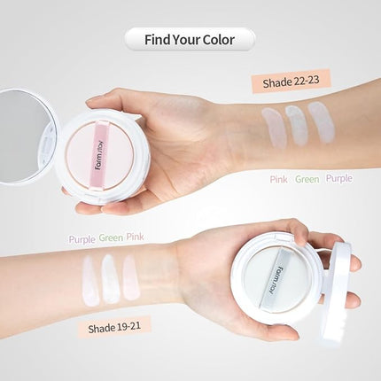 Farmstay Radiant Green Tone-Up Cushion – Color Correcting, Lightweight Coverage, Even Skin Tone, Oil Control, Korean Beauty Cushion Compact for a Flawless Look 0.52oz. /15g