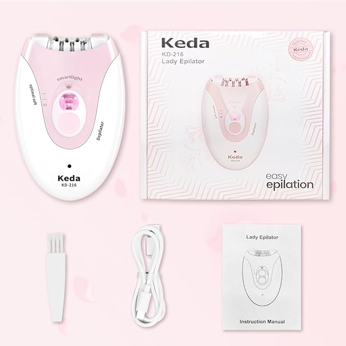 Epilator for Women - 2 Speeds Smooth Skin Face Epilators with LED - Long-Lasting Cordless Electric Tweezers Hair Remover for Armpit/Leg/Bikini Area/Arm/Facial Epilator Hair Removal for Women