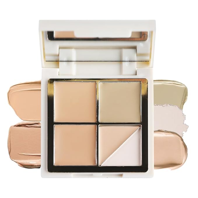 5 Colors Pot Concealer Full Coverage kit with Brush for Older Women, Under Eye Color Corrector Tri Color Concealer Palette for Dark Circles Mature Skin Makeup, Waterproof Foundation Color Corrector, 1