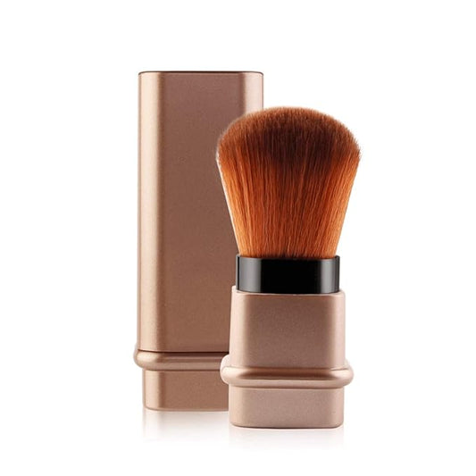 Retractable Kabuki Makeup Brushes Foundation Brush Powder Brush Blush Brush Bronzer Brush Face Blender Brush Professional Mineral Blending Buffing Portable With Cover - Golden