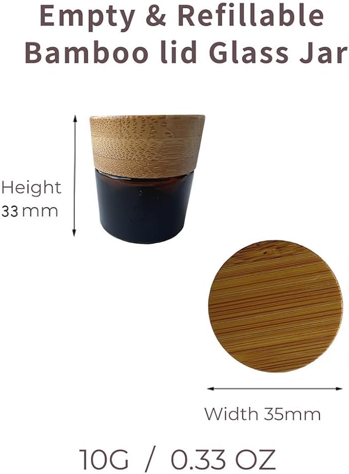 Empty Refillable Glass Cosmetic Jar 4 Pack 10g/0.33oz with Bamboo Lids,Skin Care Travel Containers Pot Vial Holder Sample Storage for Eye Cream Lotion Ointments Lip Balm Brown