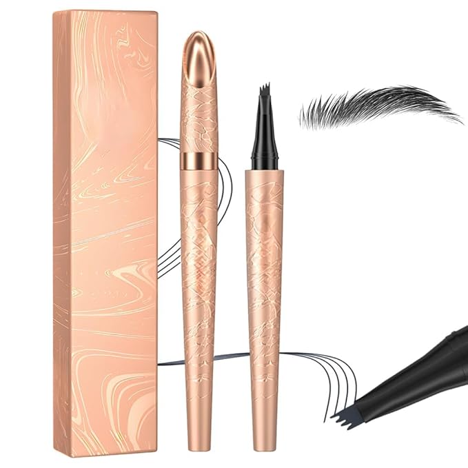 Microblading Eyebrow Pen, 2025 New Premium Waterproof Eyebrow Pencil, Eye Brow Pen with 4 Tip, Long-Lasting Natural Magic Eyebrow Makeup Fine Stroke Contouring Pencil Stay on All Day (Black)