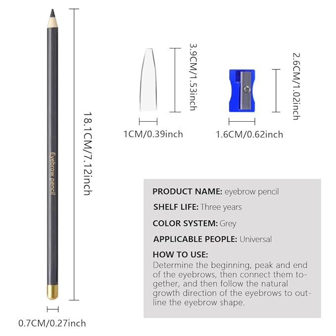 6Pcs Grey Eyebrow Pencils for Women,Wooden Hard-Core Eyebrow Eyeliner Pencil,Sharpener Included,Long Lasting Waterproof Sweat-proof Create a Natural Eye Brow Makeup,Beginner Brow Pencil,Cruelty-Free