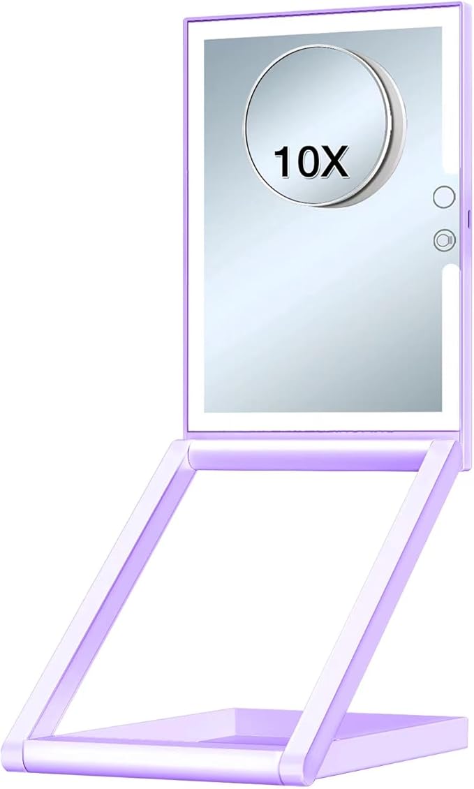 10X Magnifying Lighted Makeup Mirror, Rechargeable, ABS & Glass, Tabletop Mount, 3 Color Lighting, 1200mAh Battery