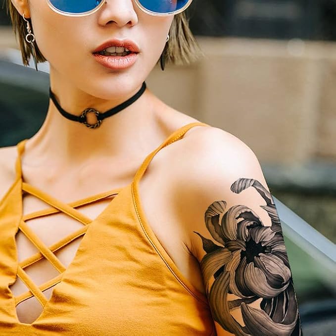 Large Temporary Tattoos Women Temporary Neck Tattoos Temporary Realistic Flower Chest Tattoo for Adults (Temporary Tattoos Sticker 9)