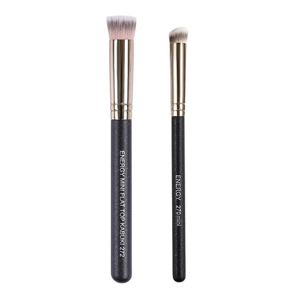 ENERGY Kabuki Brushes Set - Mini Flat Top Kabuki Brush and Slant Concealer Brush Under Eye for Eyebrows Eyeshadow Brushes for Liquid Cream Powder Blending,Stippling,Highlighter and Nose Contour