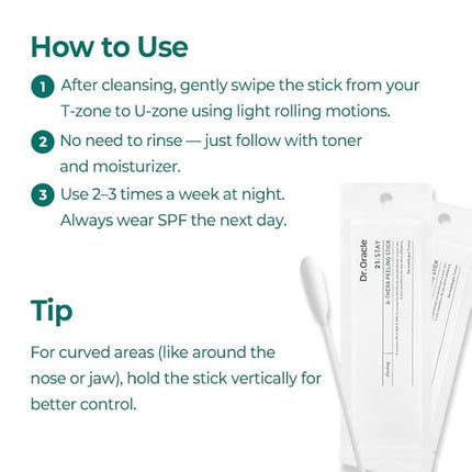 DR.ORACLE 21 Stay A-Thera Peeling Stick for Sensitive Skin - AHA, BHA, Tea Tree Oil, Exfoliating Swabs for Blackheads, Whiteheads, Enlarged Pores, Korean Skincare, Dermatologist Tested, 1Pack of 10ea