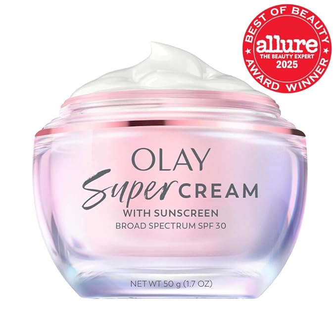 Olay Super Cream with Sunscreen SPF 30, Lightweight Face Moisturizer with Sun Protection, 5-in-1 Skin Care Benefits - Hydrating, Brightening, Firming - Niacinamide, Vitamin C, Collagen Peptide, 1.7 oz
