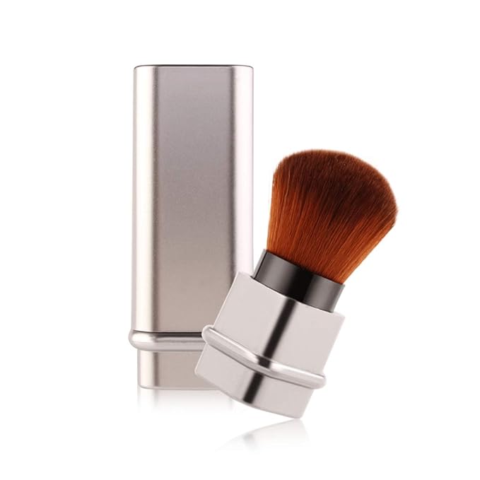 Retractable Kabuki Makeup Brushes Foundation Brush Powder Brush Blush Brush Bronzer Brush Face Blender Brush Professional Mineral Blending Buffing Portable With Cover - Silvery