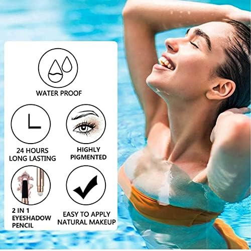 2 in 1 Champagne Gold Shimmer Eyeshadow Stick eyeliner pencil Cream Shimmer Smooth Eyeshadow pencil Waterproof Hypoallergenic Long Lasting Eye Shadow Pen Multi-Dimensional Eyes Look