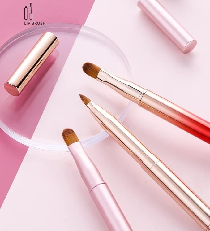 Exquisite Professional Lip Brush Applicators-Retractable Lipstick Brushes- Lipstick Gloss Makeup Brush Tool For Women and Girls (Two-Head-Gradient Red)