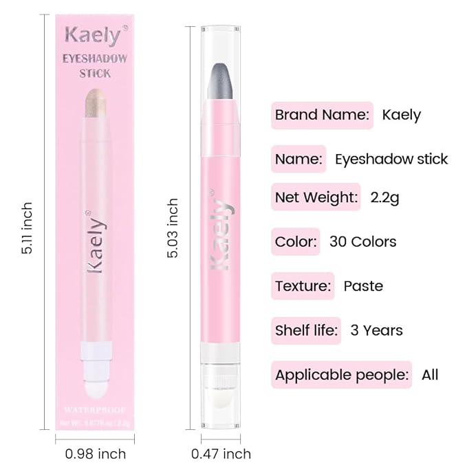 Kaely 2in1 Cream Eye Shadow Brightener Sticks for Eyes, Pencil Eyeshadow Applicator Stick Waterproof Pigmented, Eye Shadow Palette Highlighter Makeup, sombras para ojos, 02 Dazzling Grey Shimmer