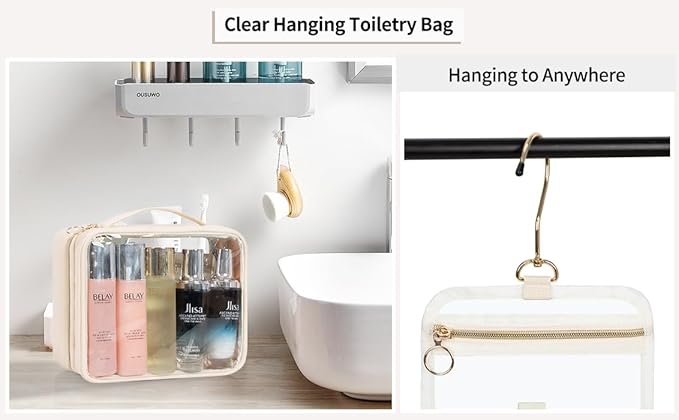 CUBETASTIC Clear Makeup Bags, Travel Make Up Organizer Storage Case, Hanging Toiletry Bag with Zipper Compartment, Small Travel Bag for Toiletries Portable Cosmetic Skincare Pouch with Handle