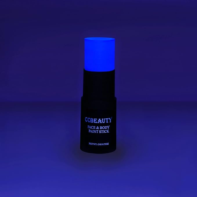CCbeauty Neon Blue Face Paint Stick, UV Blue Face Painting Kit, Full Coverage SFX Makeup Foundation, Professional Non-Toxic Body Paint for Halloween Costume Cosplay Party, Glow In The Dark Makeup