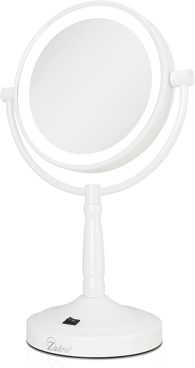 Zadro 9" Round LED Makeup Mirror with Lights and Magnification 5&10X/1X AA Battery Operated Swivel Lighted Makeup Mirror
