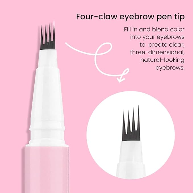evpct 2Pcs Brown Magic Microblading Eyebrow Contouring Pen Brow Pencil, with 4 Brush Micro-Fork-Tips Precise Applicator, with Dual-ended Eyebrow Brush, Hair Like Strokes, Natural Looking Brows