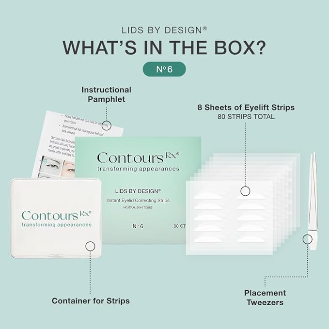 Contours Rx Lids by Design – 6mm Transparent Eyelid Lift Strips for Casual Mild to Moderate Hooded Lids – Medical-Grade, Anti-Aging Eyelid Tape – 80 Count