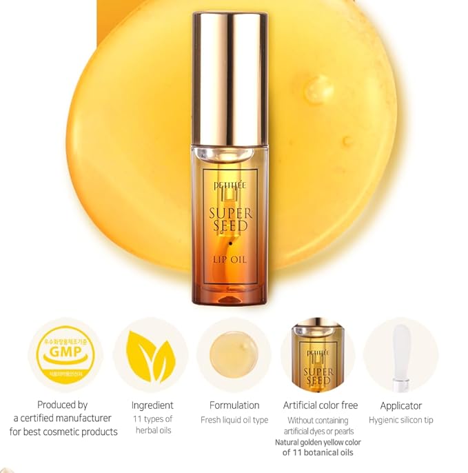 Lip Oil Super Seed | 0.10 Oz | Glass Lip, Healthy Lip Care, Moisturizing Lip Oil with Honey, Propolis, Herbal Oil, Glowy, Revitalizing, Calming Lip, Non-sticky, Non-artificial Colors