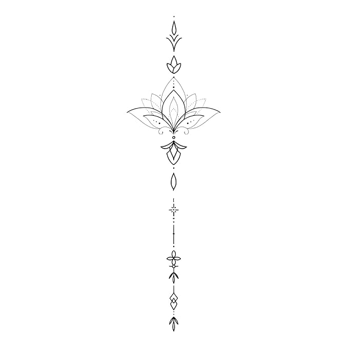 Lotus Temporary Tattoo – Elegant Fine Line Floral Spine for Women, Realistic & Long-Lasting Semi-Permanent Tattoos