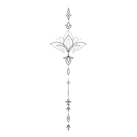 Lotus Temporary Tattoo – Elegant Fine Line Floral Spine for Women, Realistic & Long-Lasting Semi-Permanent Tattoos