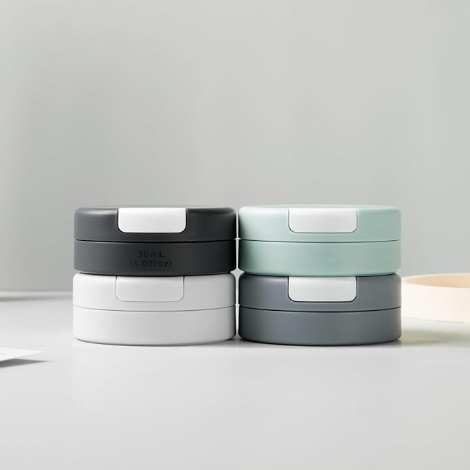 Gemice Travel Containers for Toiletries, Magnetic Travel Containers, TSA Approved Cream Jars with Toiletry Bag, Leak-proof Small 1oz Capsules Set with Multiple Labels for Organization (4 Pack)