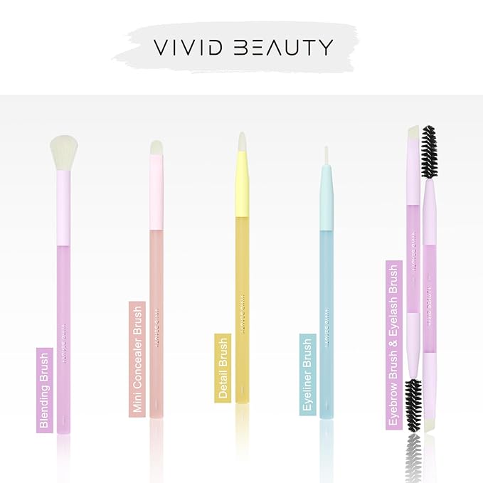 Multicolor Travel 5pcs Eye Makeup Brushes Set– Colorful Blending Eyeshadow Concealer Eyeliner Brow & Lash Dual Ended Brush – Skin Friendly Bristles, Non-Slip Rubber Handles – Ideal Valentine Day Gift