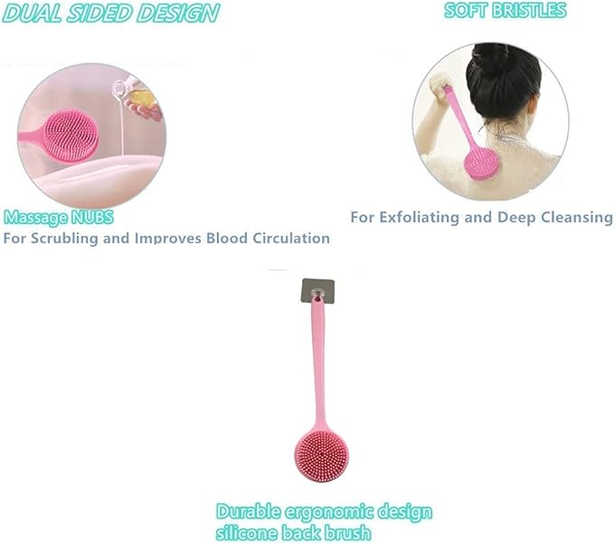 Silicone Body Scrubber, Long Handle Back Scrubber for Shower, Silicone Body Brush Shower Scrubber for Body, Shower Srush Back Brush Body Exfoliator