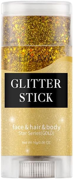 Face and Body Glitter Stick,Holographic Sparkling Neon Outfit Singer Concert Music Rave Festival Party Accessories Glitter Gel. (Gold)