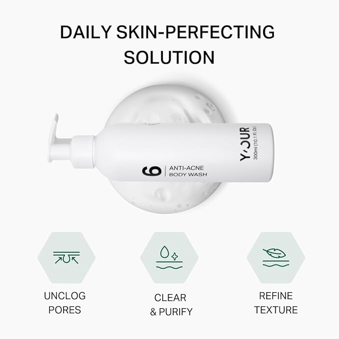 Y’OUR Anti-Acne Body Wash for Body, Back, and Chest Acne | Exfoliating & Hydrating Foaming Cleanser with Salicylic Acid, Aloe Vera, and Ginger Root – Paraben & Sulfate Free