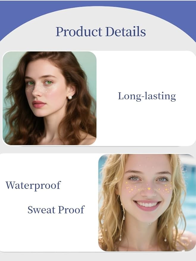 Glitter Freckles Temporary Face Tattoos, 6pcs Makeup Patches, Rose Gold, Silver and Gold Glitter Freckles Face Tattoo (C-Freckle)