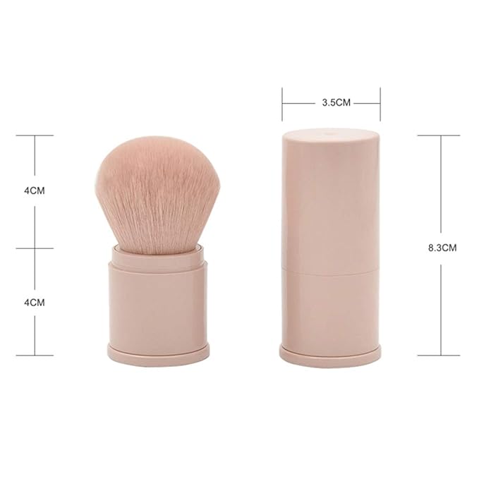 Retractable Powder Brushes Foundation Brush Blush Brush Bronzer Brush Face Blender Brush Professional Mineral Blending Buffing Kabuki Makeup Application Portable With Cover - Leather Pink