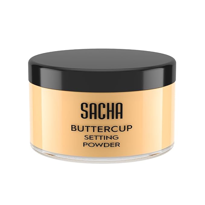 Sacha BUTTERCUP Setting Powder. No Ashy Flashback. Blurs Fine Lines and Pores. Loose, Translucent Face Powder to Set Makeup Foundation or Concealer. For Medium to Dark Skin Tones, 1.75 oz.