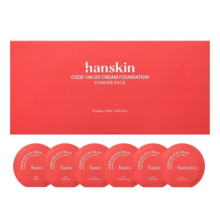 Hanskin Code on Double D Cream Foundation, Full Coverage Korean BB Cream & Liquid Skin Tint Foundation, Semi-Matte Finish, Lightweight Pore-Perfecting Base, 0.05 Fl Oz * 6colors (STARTER PACK)