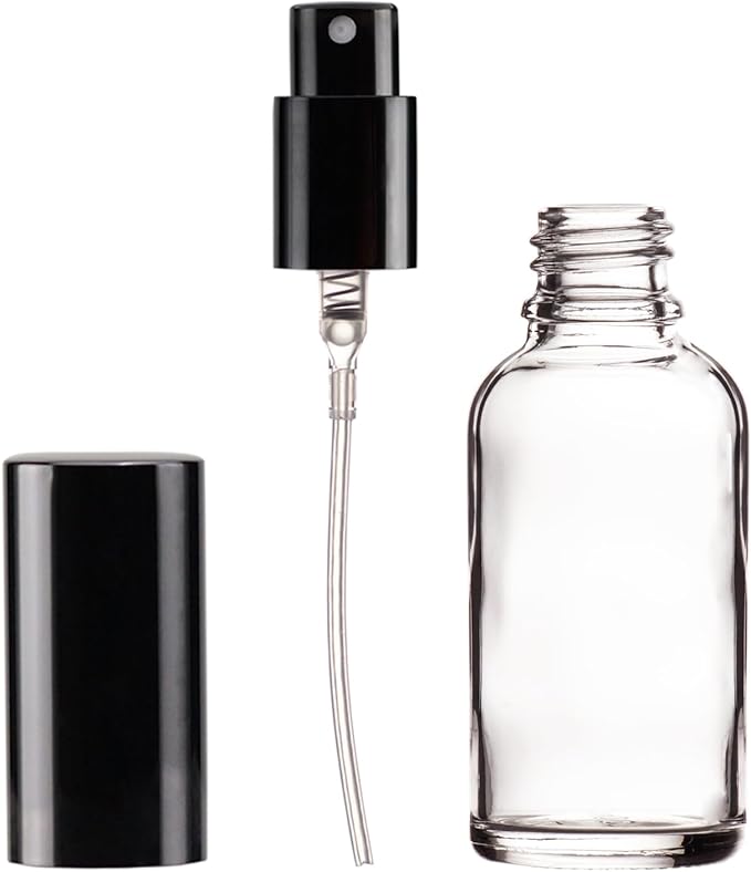 YIZHAO Clear Glass Spray Bottles 1oz, with Small Fine Mist Spray, Metal Cap, Refillable for Essential Oil,Travel,Cleaning,Perfume,Aromatherapy,Makeup – 6 Pcs