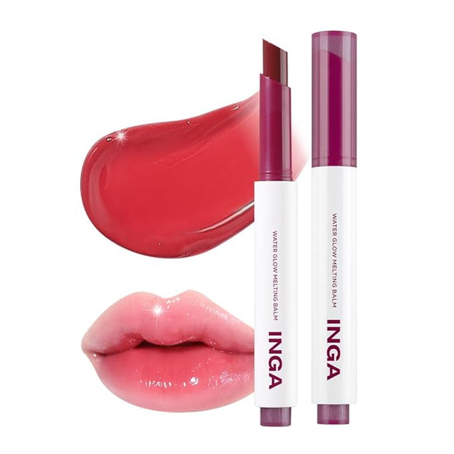 INGA Water Glow Melting Balm - Hydrating Tinted Lip Balm with Soft, Melt-On Texture, Natural Sheer, Glass-Like Finish with Non-Sticky, Lightweight Comfort (FIG JUICE)