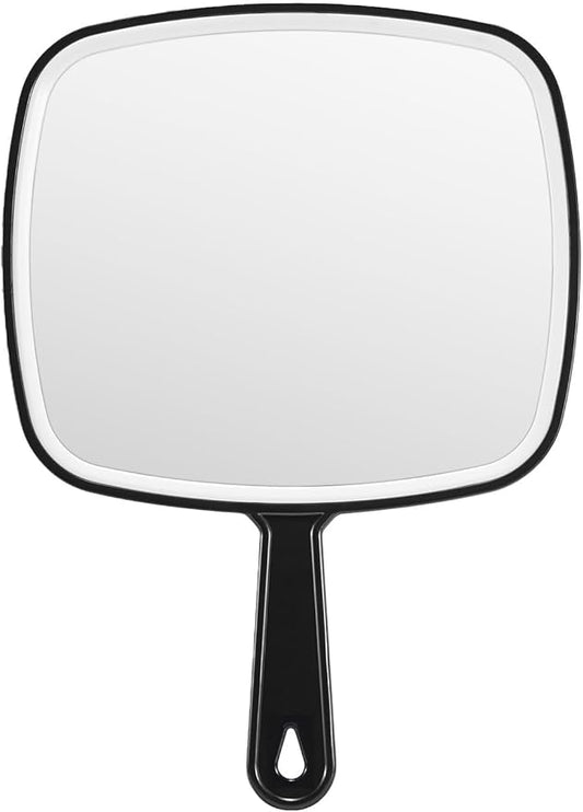 Extra Large Handheld Mirror，Hand Salon Mirror with Handle for Barbers, Hairdressing (Black，12.4" Lx 9" W)