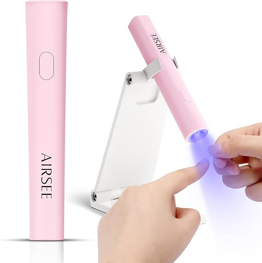 AIRSEE Mini Handheld UV Light for Gel Nails with Stand,Portable Rechargeable Nail Lamps,2 Timers for Fast Nail Extension,Rhinestone Glue Decoration,Gel Nail Strips at Home,Travel(Pink)