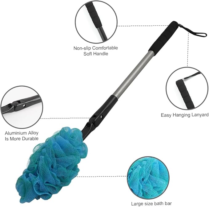 EASACE Back Scrubber for Shower Loofah with Long Handle, Adjustable Head with 1 Replacement Soft Loofa,Scrubber Sponge and Brush for Body,23″Loofah on a Stick for Men Women Bathing Accessories