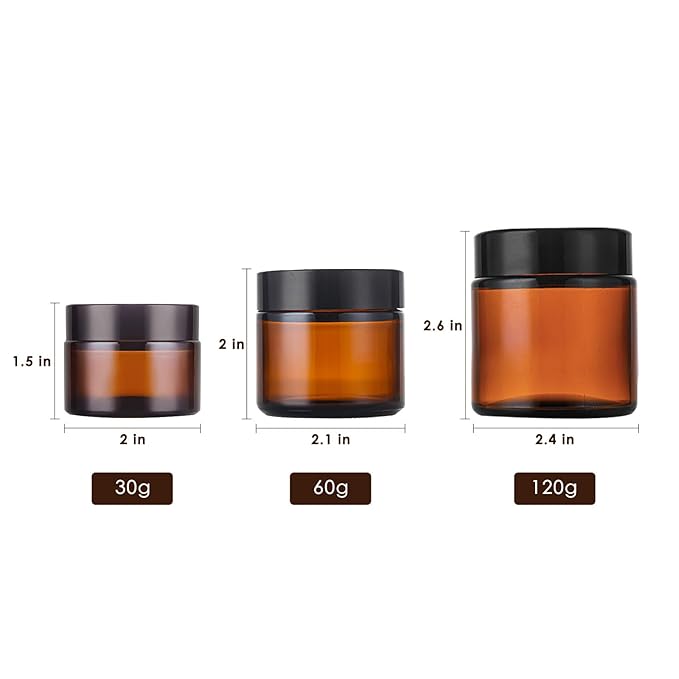 1 Oz Amber Round Glass Jars with Inner Liners and Black Lids(24PCS) Empty Cream Containers Refillable Cosmetic Vials for Cosmetics, Lotions, Ointment, Body Scrubs & Balms