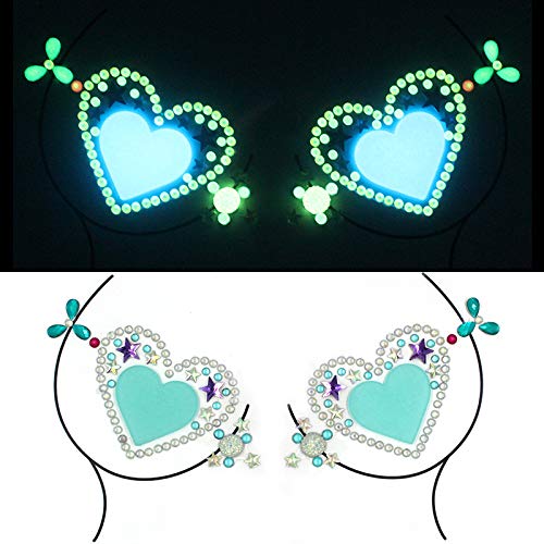 6Sets Noctilucent Face Gems Blacklight Body Stickers Glow in The Dark Lumino Face Jewels Fluorescent face Tattoo Crystals Rhinestone Sticker Body Jewelry Party Accessories for Halloween