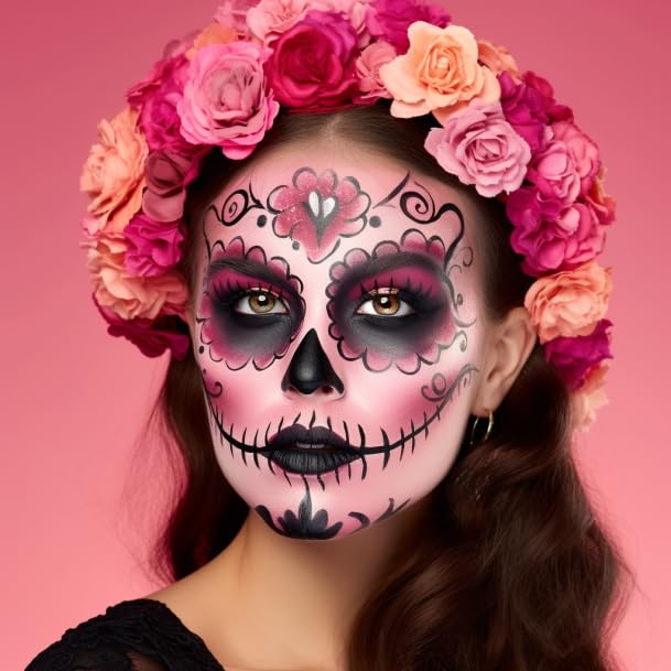 BOBISUKA Pink Face Body Paint, High Pigmented Oil-based Painting Kit, Creamblend Facepaint for Sugar Skull Makeup, Clown Halloween Cosplay, Costume, SFX Special Effect and Theme Parties（2.1 Fl.oz）