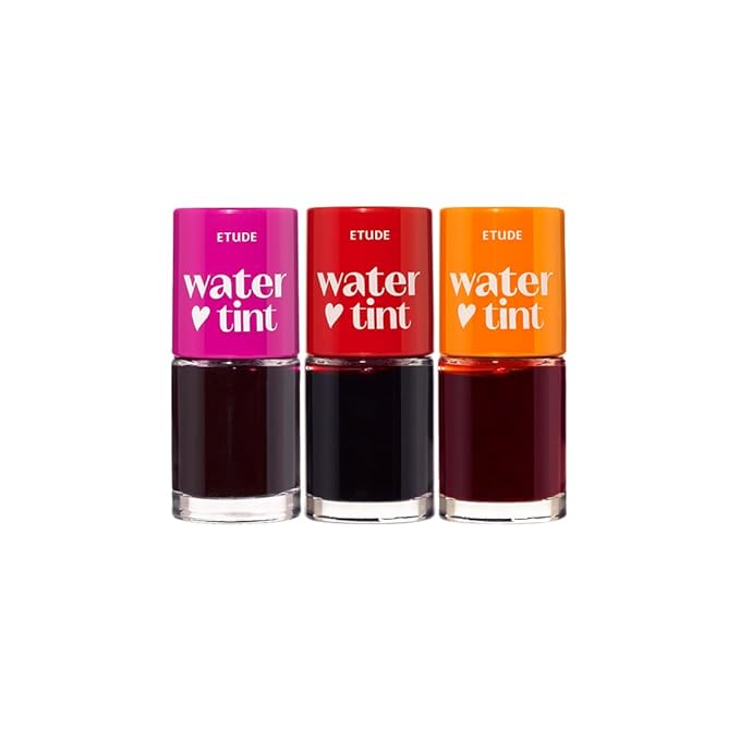 ETUDE Dear Darling Water Tint 3 Color SET (Strawberry Ade+Cherry Ade+Orange Ade, 9g*3) | Vivid Color Lip Stain with Moisturizing Weightless & Non-sticky Finish | Korean Makeup, Perfect for Gift