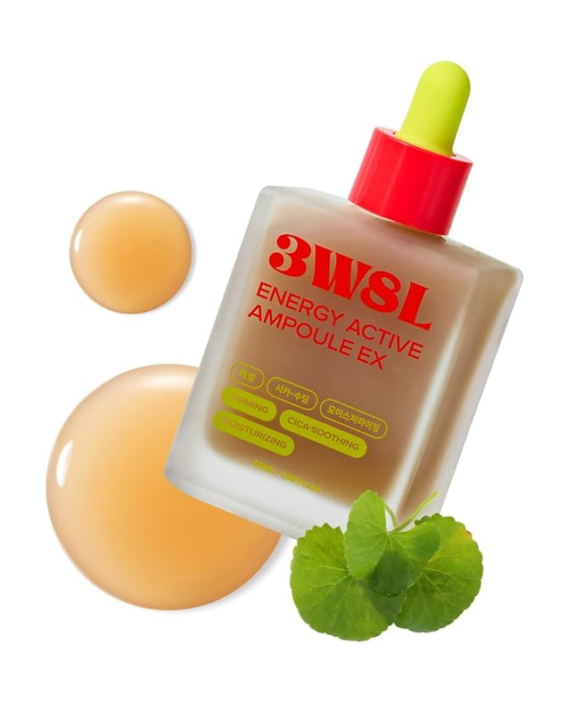 3W8L Energy Active Serum EX, All-in-One Korean Skincare Facial Serum with Centella, Hyaluronic Acid, Peptides & Vitamin C – Hydrating, Firming, Shiny, Fine Lines Care, Lightweight, 1.69 fl oz