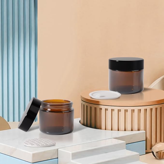 3 pack 2oz Glass Jars Round Empty Cosmetic Containers, Refillable Glass Jars with Lids for Face Creams, Lotions, Powders,Salves Ointments,Potravel Storage