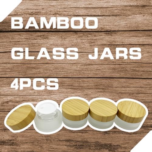 Empty Refillable Frosted Glass Cosmetic Cream Jar 4 Pack 1 OZ/30g with Bamboo Lids,Skin Care Travel Containers Pot for Clay Masks,Butter,Body Scrub,Lip Balm, Ointments, Lotion Frost